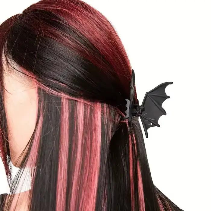 Pince à cheveux chauve-souris gothique Halloween noir mat gothique Style Punk imprimé Animal épingle
