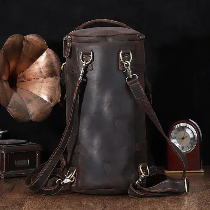 Luufan Design Unique sac à dos en cuir pour hommes Vintage Crazy Horse cuir seau sac à dos grand hom
