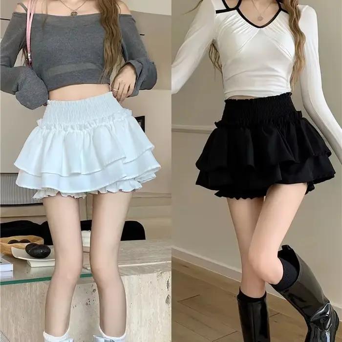 Mini jupe mignonne et Sexy, Balletcore, élastique, taille haute, robe de bal, à volants, Patchwork,