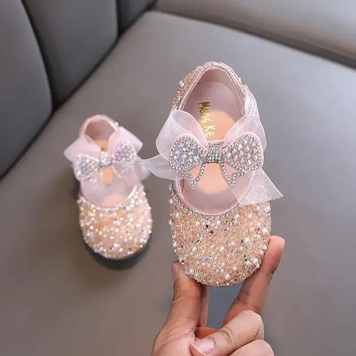 Chaussures de princesse à paillettes et strass pour filles, chaussures de danse de fête pour enfants