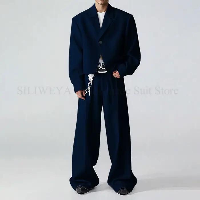 Costumes pour hommes 2 pièces veste pantalon noir simple boutonnage un bouton décontracté affaires S