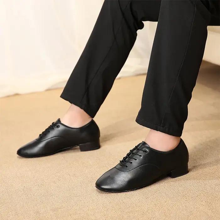 Chaussures de danse latine professionnelles hommes noir blanc talon bas hauteur 2.5 cm chaussures St