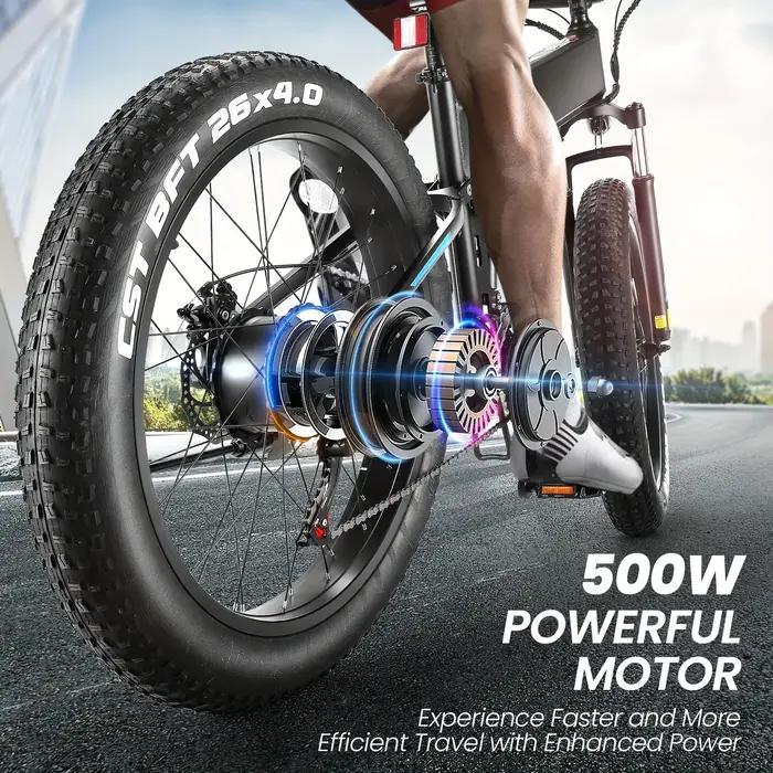 Vélo Électrique Pliable de 26 Pouces x 4.0 avec Moteur Sans Balais de 500W, 48V, 10Ah, 20MPH, pour A