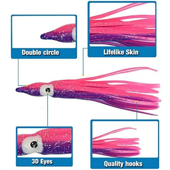 PRO BEROS 5 pièces jupes poulpe lumineuses souples leurre 5-12 cm Silicone thon à la traîne jupe cal
