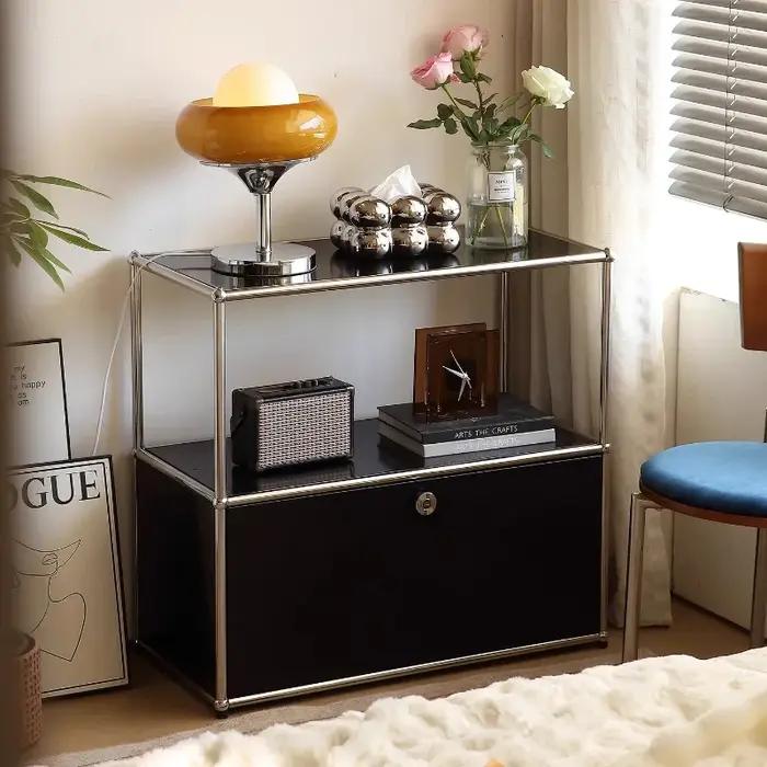 Armoire de cuisine noir et blanc, Module en acier inoxydable 304, armoire de rangement, casier, comm
