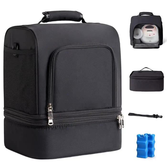 Sac à tire-lait noir NCVI, sac à lait maternel double couche séparable avec compartiment isotherme,