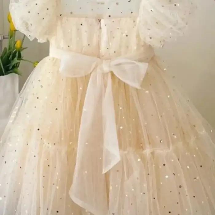 Bear Leader – robe d'été décontractée pour filles, tenue de princesse en maille à paillettes, manche
