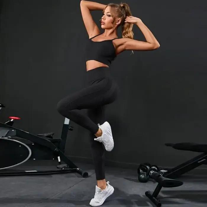 Ensemble de yoga sans couture pour femme, survêtement 2 pièces, vêtements de sport d'entraînement, l