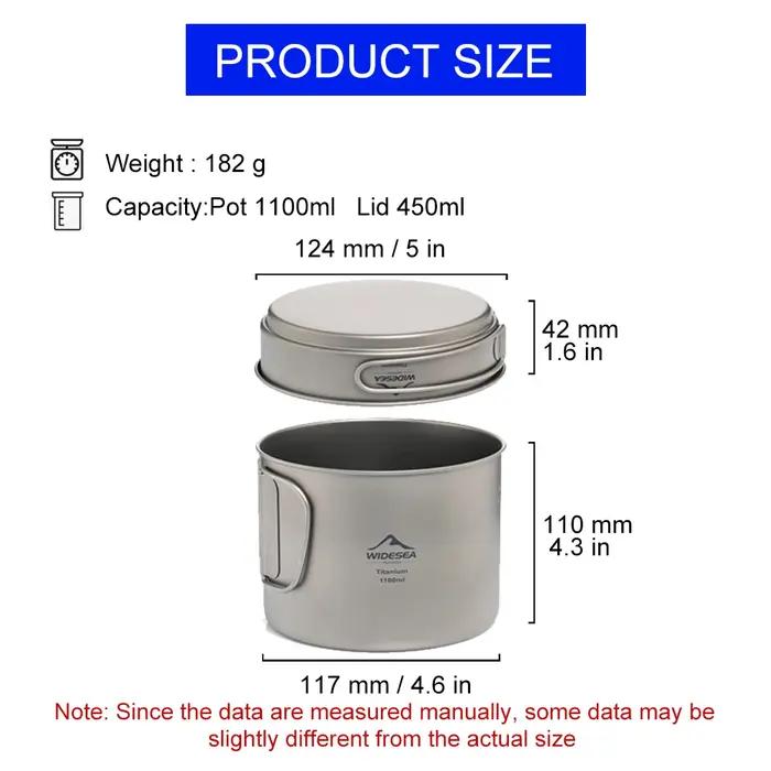 Widesea Camping tasse Portable titane cuisson 1100ML casserole poignées pliantes randonnée en plein