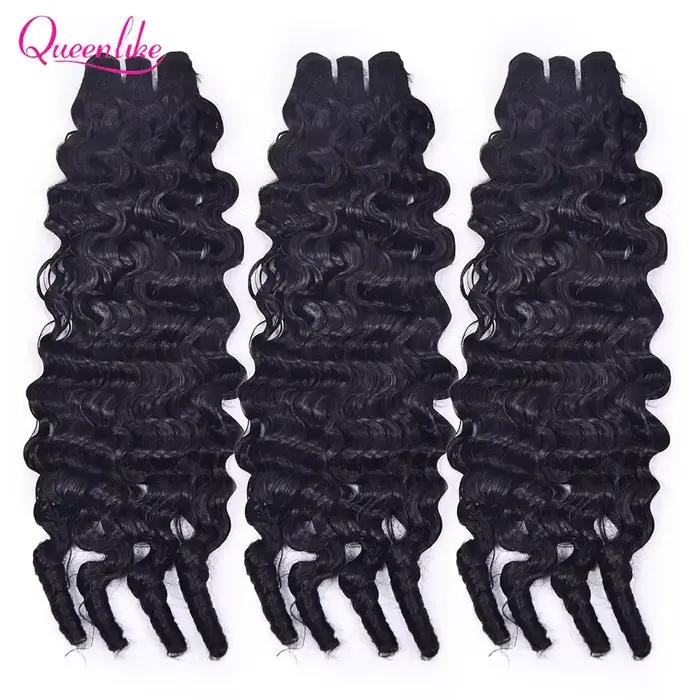 Queenlike birman bouclés cheveux humains crus paquets 15A Double dessiné 1/3/4