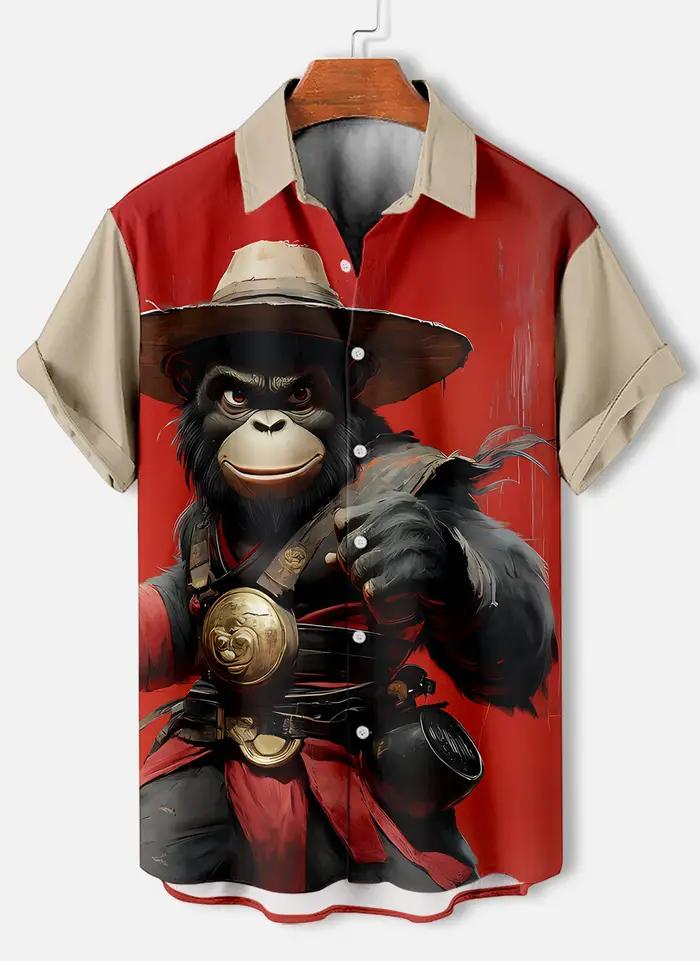 Chemises à manches courtes pour hommes, motif Animal drôle, chemises à revers boutonnées pour l'été,