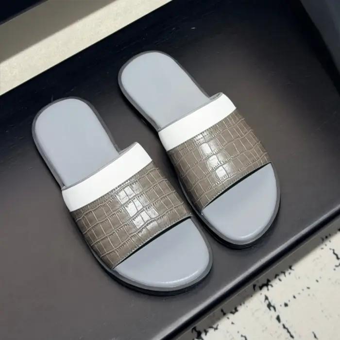 Sandales en cuir de vachette faites à la main, chaussures de luxe pour hommes, tongs de plage tendan
