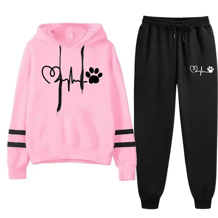 Survêtement pour femme à capuche et pantalon, confortable, mode, pour jogging, activités extérieures et quotidiennes