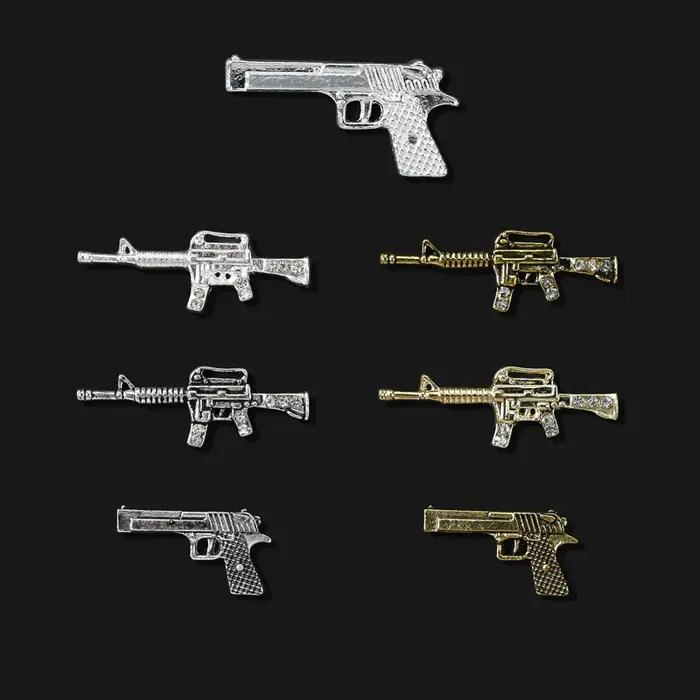 10 pièces/lot 3D alliage Punk pistolet pistolet Nail Art breloques métal rétro or/argent pistolet fo