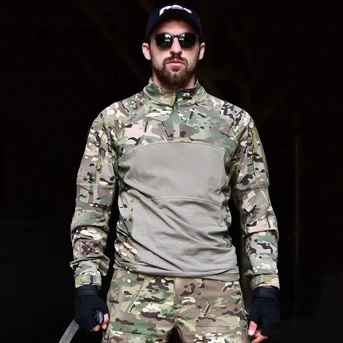 Chemise de Combat tactique de Camouflage pour hommes, en coton extensible, uniforme à fermeture écla