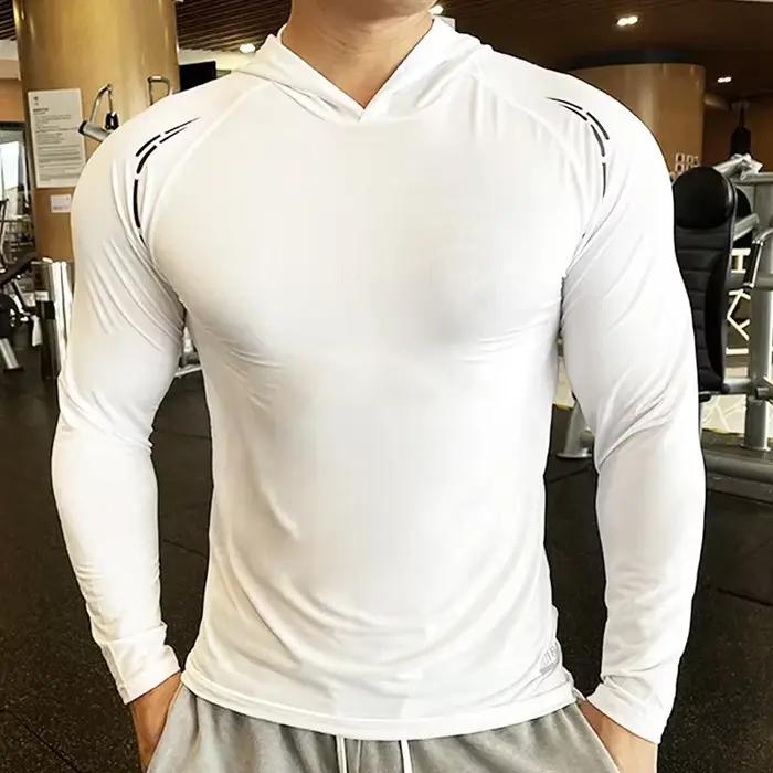T-shirt à manches longues pour hommes, décontracté, Slim, élastique, sport, Fitness, confortable, re