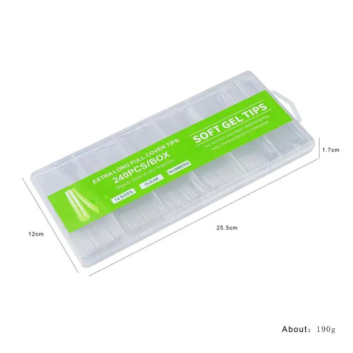 240 pièces/boîte coffins transparents avec faux autocollants pour ongles en denim extra-long pour po