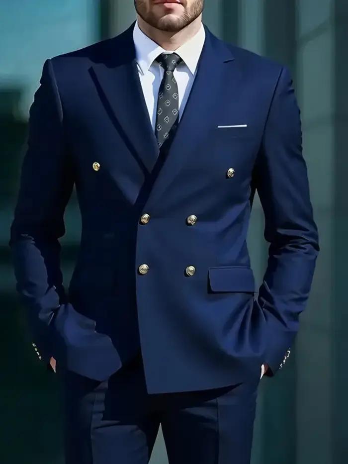 Mode nouveaux hommes loisirs Boutique affaires Banquet couleur unie mariage Double boutonnage Slim F
