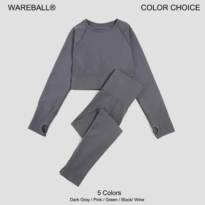 WAREBALL-Leggings de yoga imbibés sans couture pour femme, haut court à manches longues, pantalon de