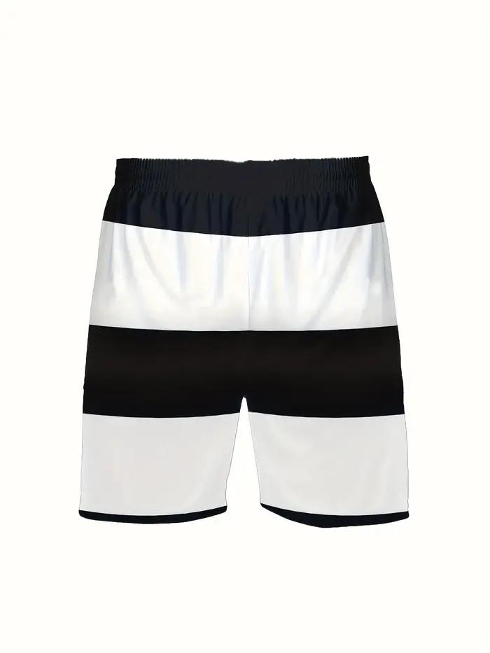 À la mode hommes été rayé imprimé micro élastique respirant col rond T-shirt ensemble short et haut