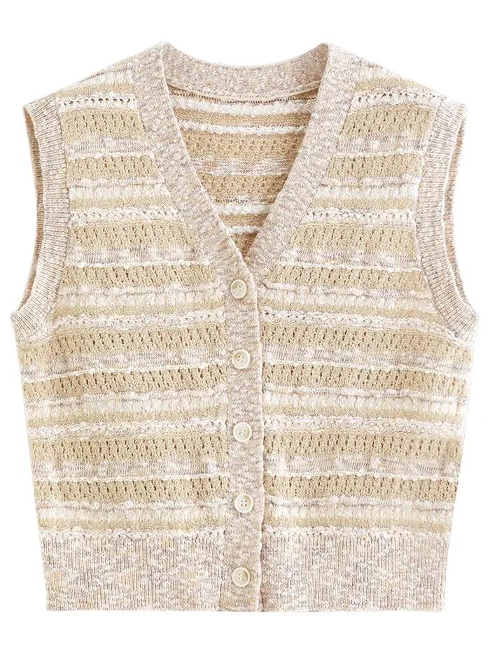 FSLE【Série Premium】Débardeur en tricot sans manches à col en V pour femme, coupe ajustée, style mode