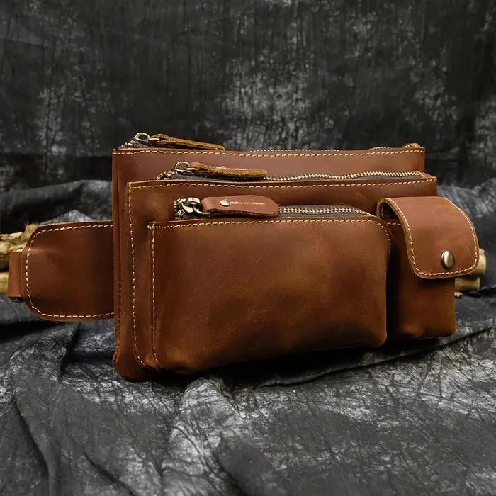 Sac banane en cuir décontracté MAHEU pour homme, sacoche de ceinture extérieure antivol, sacoche de