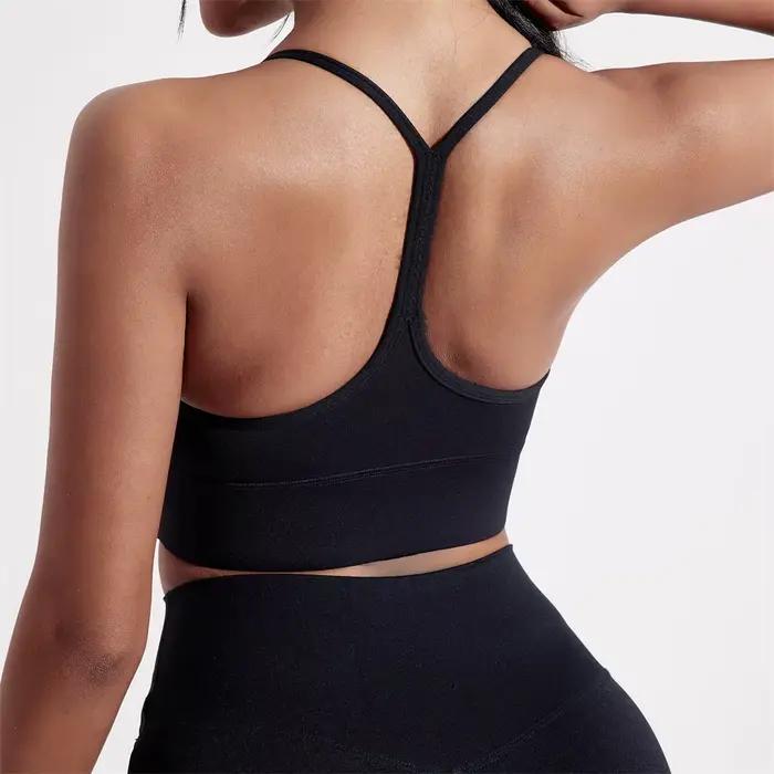 Soutien-gorge de Sport pour femmes, couleur unie, ligne en forme de Y, haut doux et serré, entraînem
