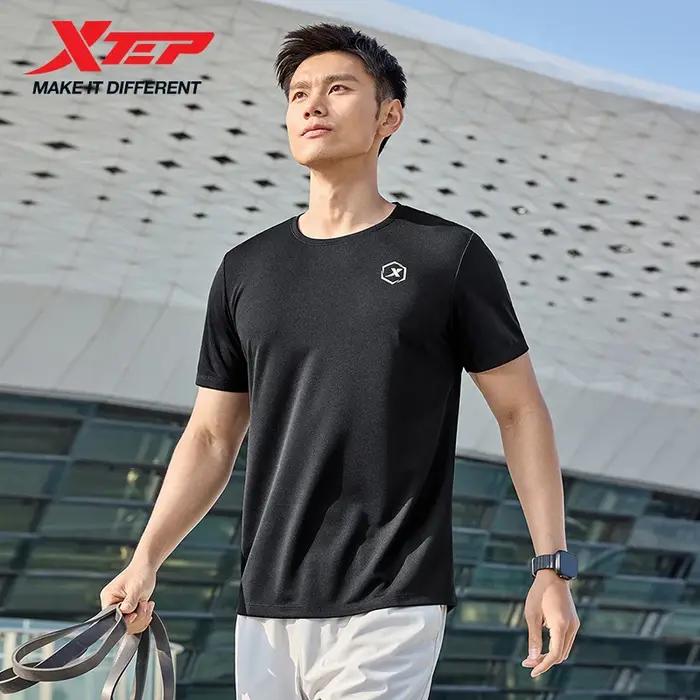 Xtep T-Shirt à manches courtes et col rond pour hommes, séchage rapide, entraînement sportif, respir