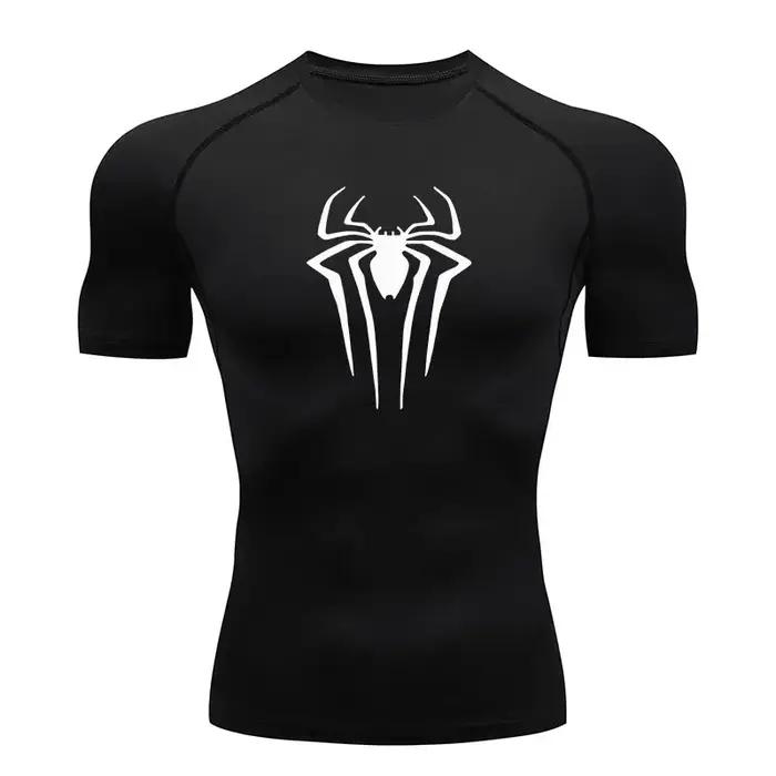 T-shirt compression fitness Y2K spider print 2024 - Haut musclé homme sport été serré