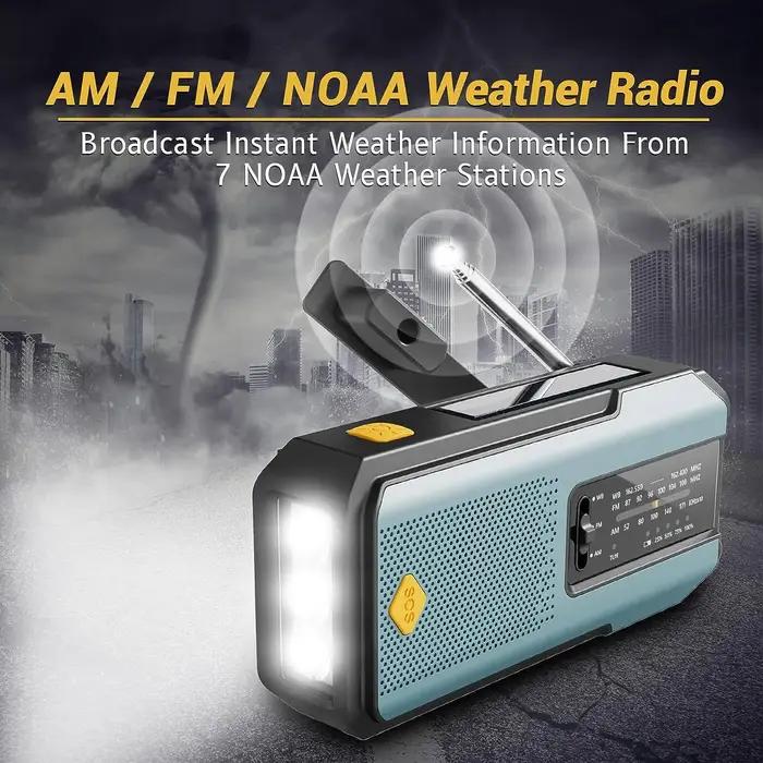 Radio météo d'urgence NOAA, radio portable à manivelle, alimentation solaire, AM/FM, alarme SOS, lam