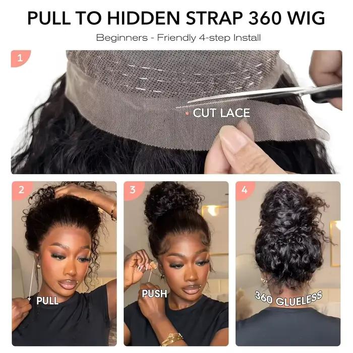 Perruque sans colle Dialola Invisible Strap 360 HD Full Lace Frontal, cheveux humains bouclés crépus