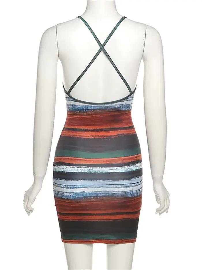 Kliou – Mini robe rayée à panneaux pour femmes, esthétique, Sexy, slim, col Slash, dos nu, Vintage,