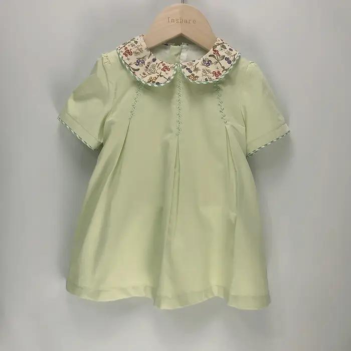 Vêtements de Boutique pour Enfant, Barboteuse à Manches Courtes en Coton Vert, Imprimé Floral, Col à