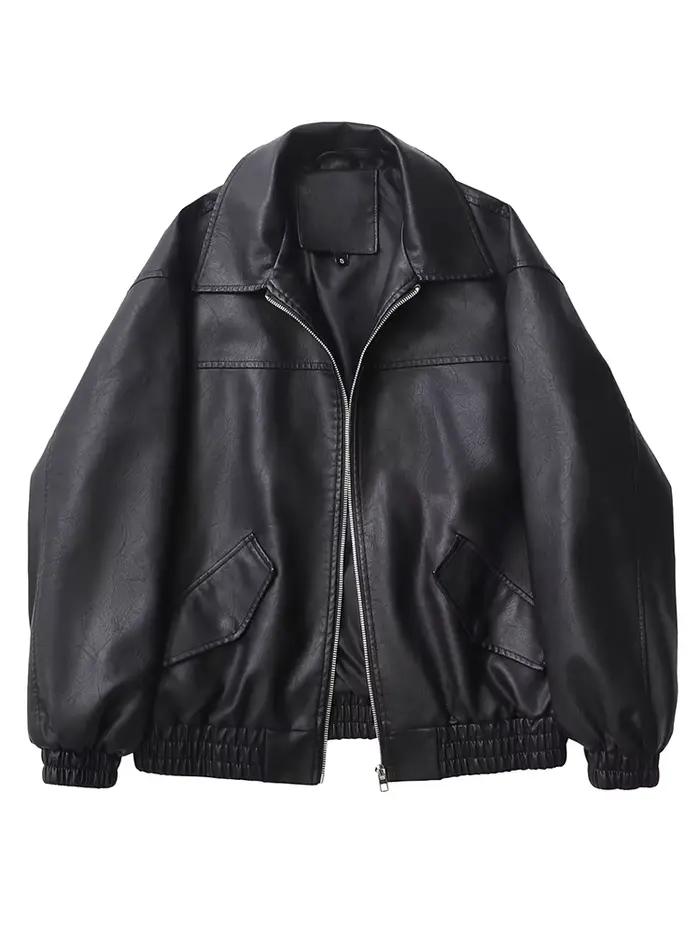 Ailegogo streetwear femmes Vintage Loose court pu faux cuir veste printemps automne femmes zip mante