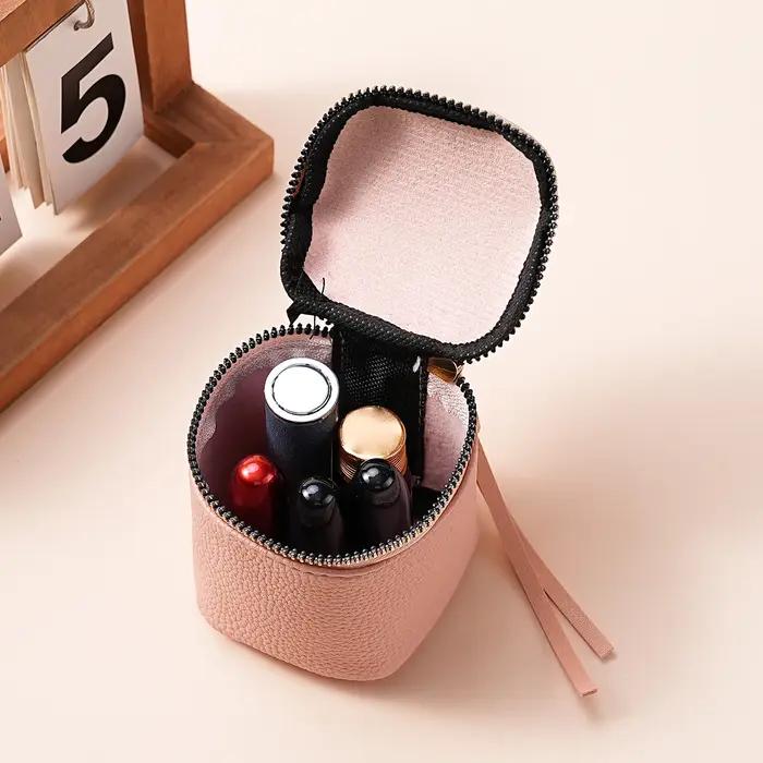 Sac à cosmétiques en cuir Vintage, changement de rouge à lèvres, sac de rangement, seau de rangement
