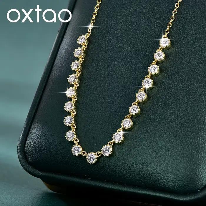 Collier OXTAO certifié Moissanite style bulle 3mm D VVS1 pour femme, pendentif U-Smile, bijoux en or