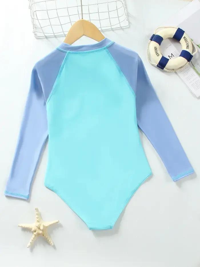 Maillot de bain une pièce pour filles, nouvelle collection 2026, manches longues, couleur unie, comb