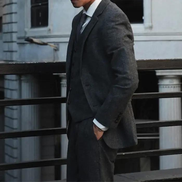 Costume trois pièces rétro britannique Yuppie pour hommes, Style Peaky Blinders, en laine Tweed, à c