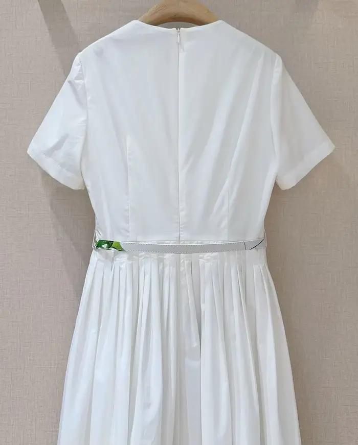 Top qualité nouveau 2026 printemps été robe femmes feuilles vertes imprimé fleuri poche Patchwork ma
