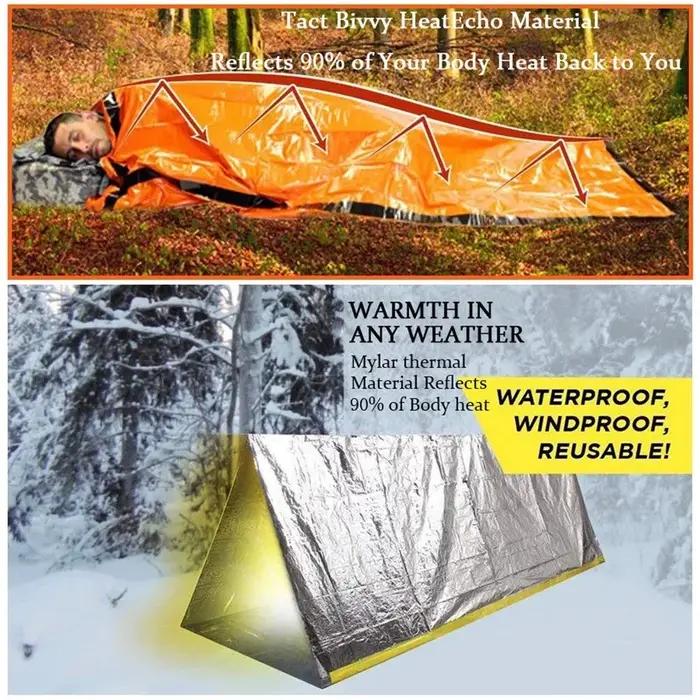 Sac de couchage de survie d'urgence Portable et étanche, équipement de Camping Edc en plein air, sac