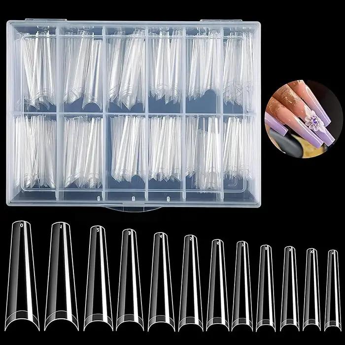 200/240 pièces XXL carré presse sur faux ongles conseils C incurvé droit acrylique Extra Long clair