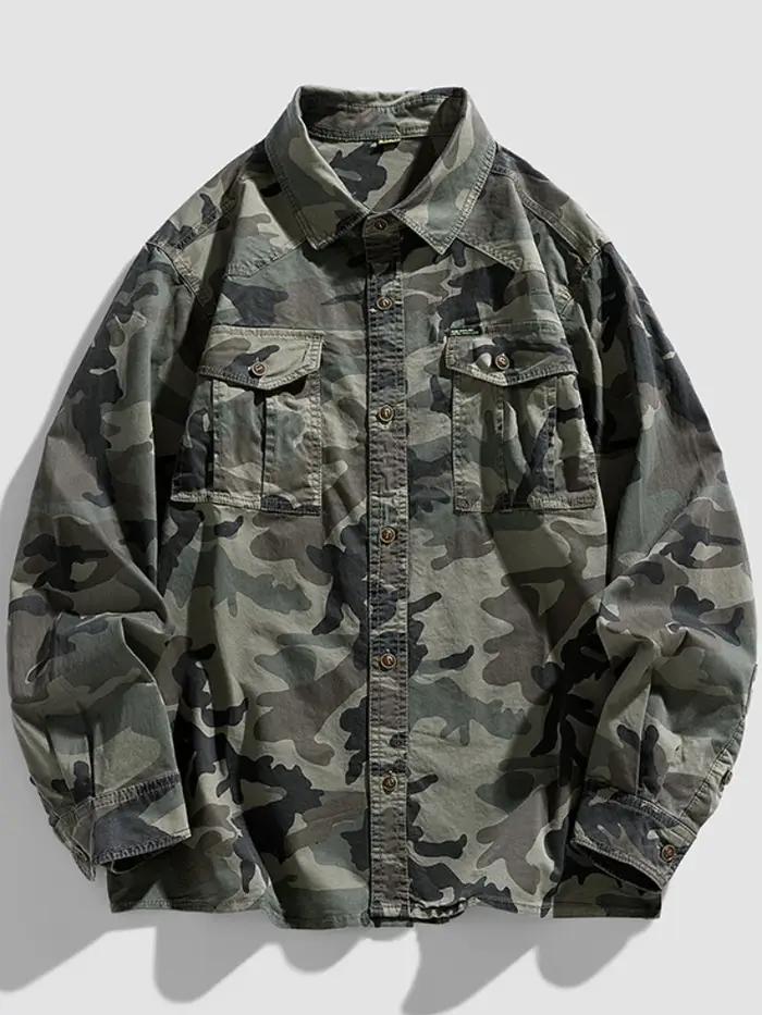 Nouvelle Chemise Homme 2026 en Coton (95%) à Manches Longues, Coupe Ample, Style Camouflage, Épaules