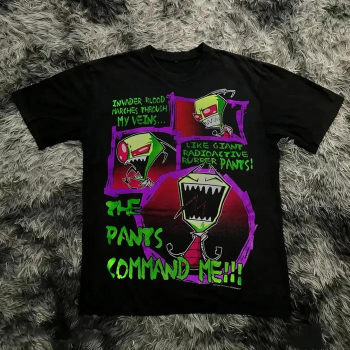 T-shirt vintage à manches courtes imprimé Invader Zim, style rétro unisexe, graphique années 90, nos