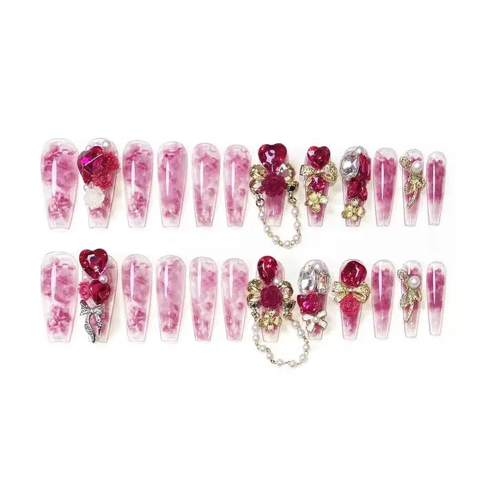 24 pièces nouvel an métal lourd presse sur ongles mariée chinoise mariage faux ongles couverture com