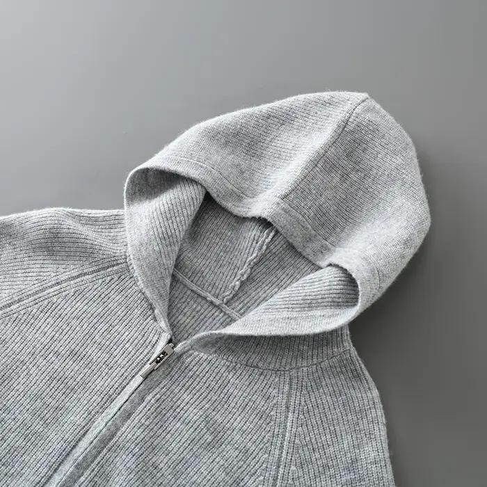 Cardigan à capuche classique pour hommes, tricoté avec aiguille Yuanbao, pull en laine australienne