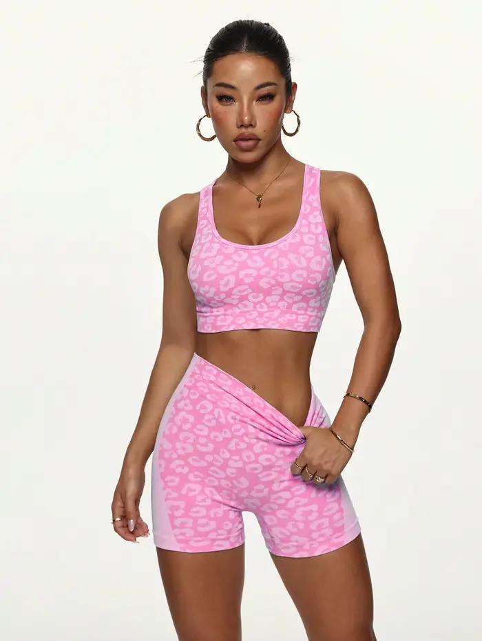 Ensemble de yoga imprimé léopard taille haute et moulant le ventre pour femme, rehausse les hanches