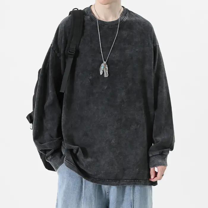 T-shirt rétro américain pour hommes et femmes, surdimensionné, ample, à manches longues, Vintage, Hi