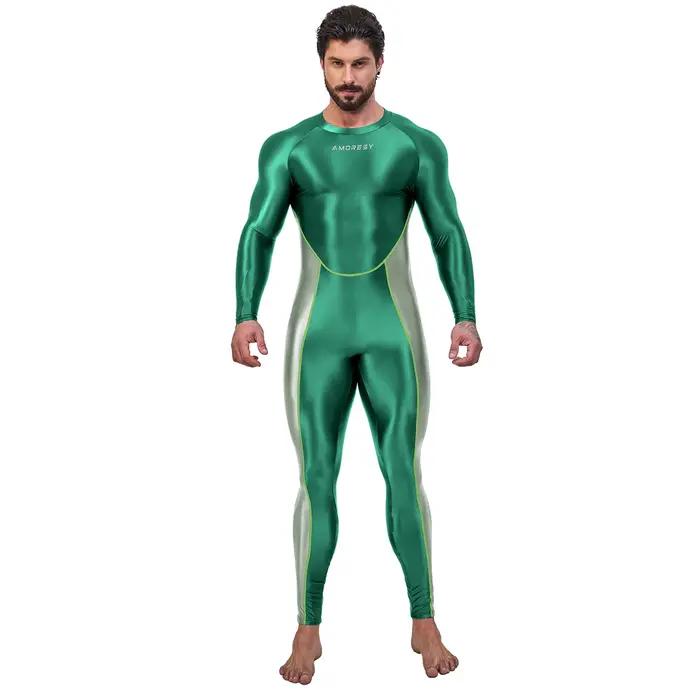 AMORESY Draco série hommes couleur bloc body pleine longueur Spandex collants de sport Catsuit combi