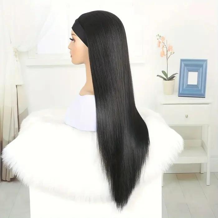 28 pouces bandeau perruque noir résistant à la chaleur cheveux synthétiques femmes bandeau perruque