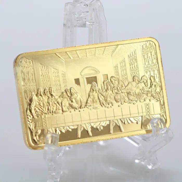 1 pièces dernier dîner Christ jésus barre d'or jésus et ange 1 OZ réplique en or 999 plaqué or lingo